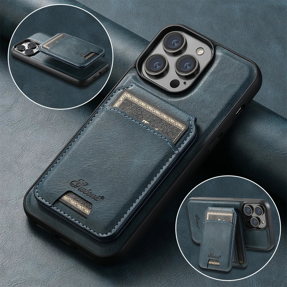 Magnetic Card Slot Leather Wallet Bags Case For iPhone