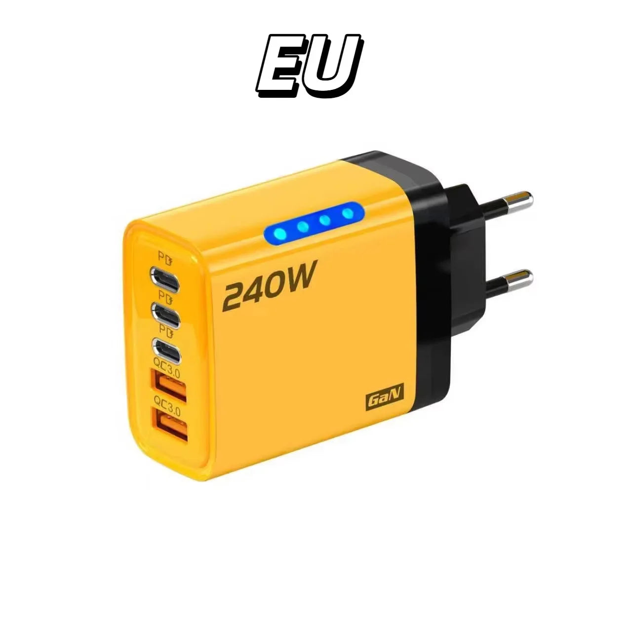 240W GaN Fast Charger With LED Light 5 in 1 Multi Port Phone Charging Head